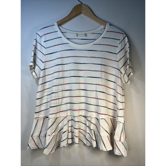 Altar'd State Tops - Altar'd State Cream Striped Peplum Ruffle Tee Lg Large Altard Cotton T-shirt
